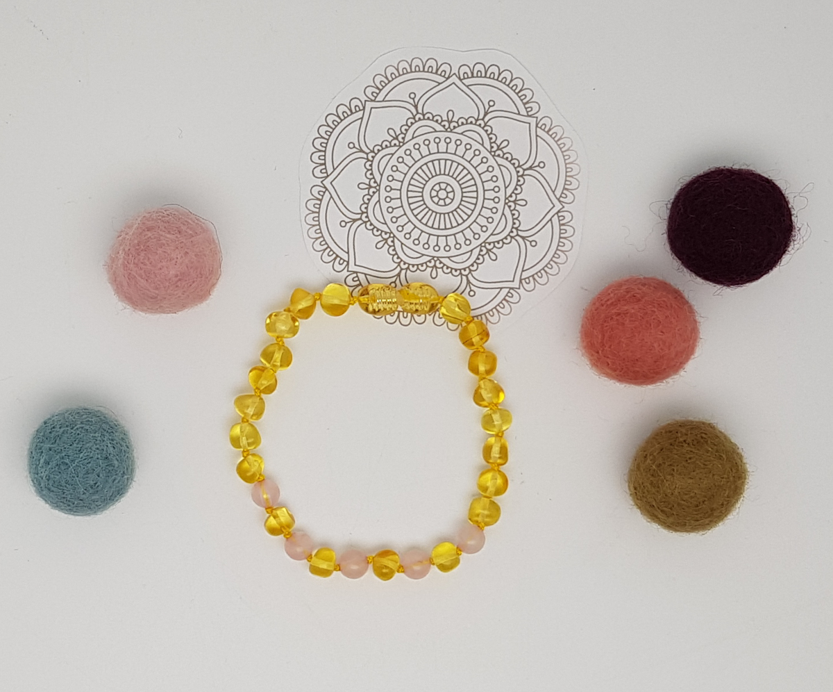 Armband (Mami) "Bernstein und Rosenquarz" – Bild 3