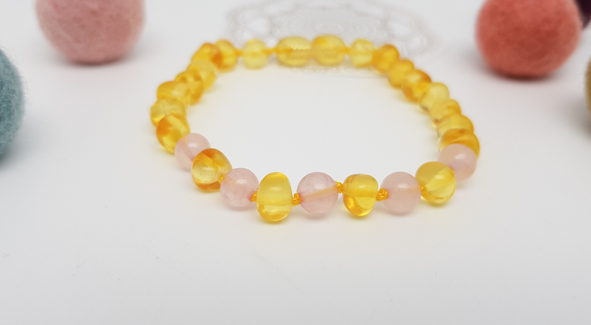 Armband (Mami) "Bernstein und Rosenquarz" – Bild 2