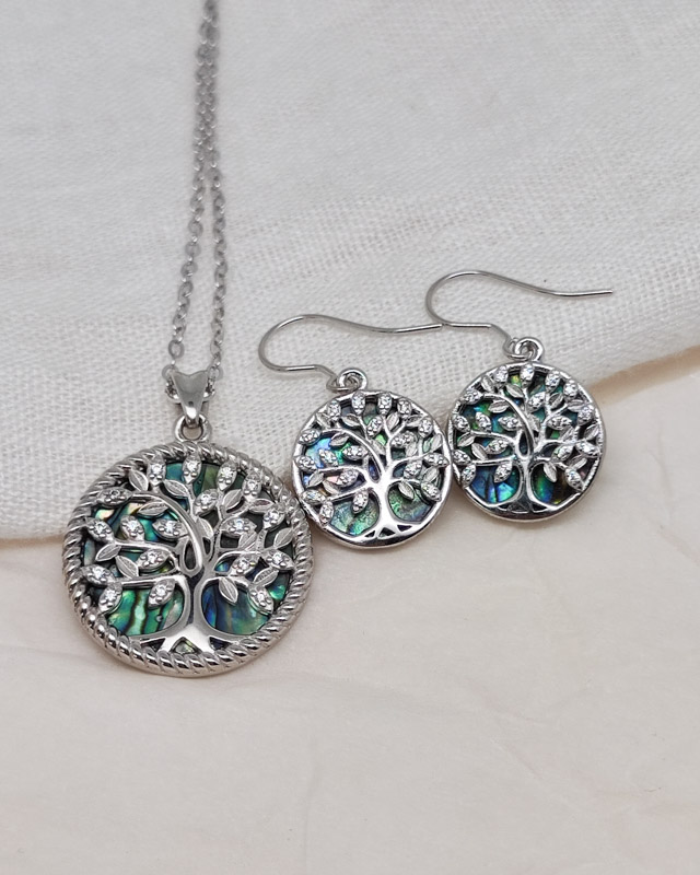 Schmuckset "Lebensbaum mit Paua"