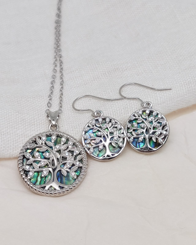 Schmuckset "Lebensbaum mit Paua"